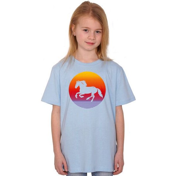 HANDGEDRUCKT "Sunsethorse" Unisex Kinder T-Shirt Earth Positive