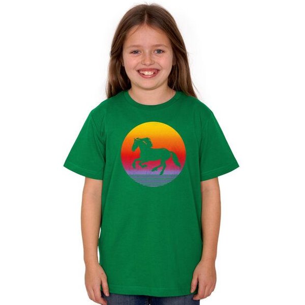 HANDGEDRUCKT "Sunsethorse" Unisex Kinder T-Shirt Earth Positive