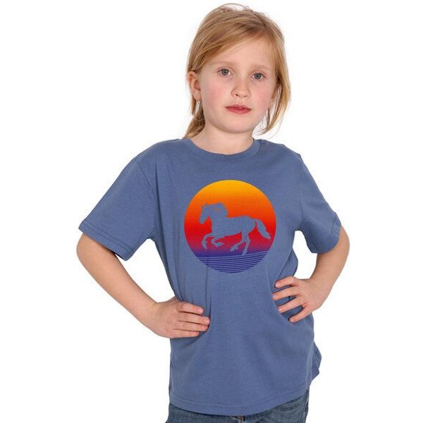 HANDGEDRUCKT "Sunsethorse" Unisex Kinder T-Shirt Earth Positive