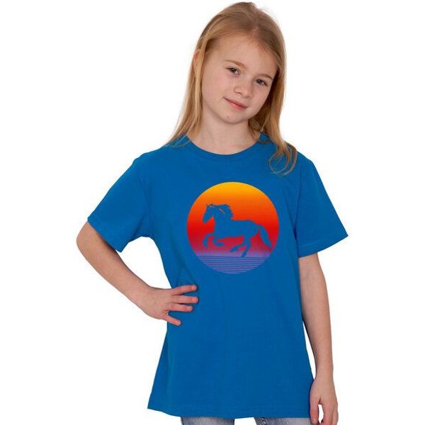 HANDGEDRUCKT "Sunsethorse" Unisex Kinder T-Shirt Earth Positive