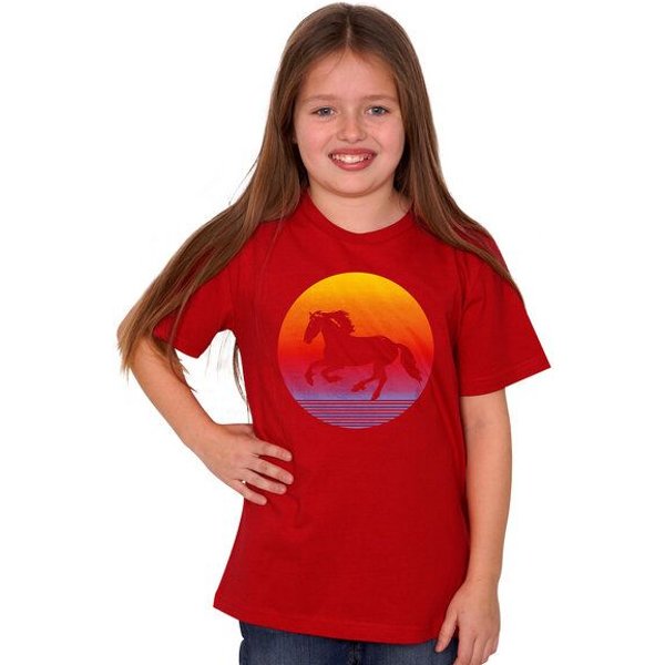 HANDGEDRUCKT "Sunsethorse" Unisex Kinder T-Shirt Earth Positive