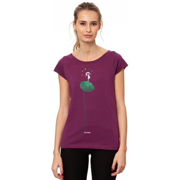FellHerz Damen T-Shirt Rainbow Jongleuse berry lila aus 100% Biobaumwolle