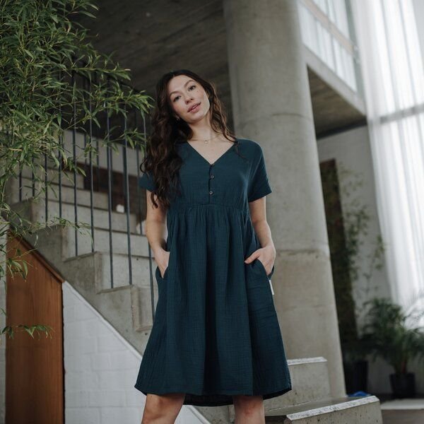 NORDLICHT Damen Musselin Kleid aus 100% Bio-Baumwolle ALMA