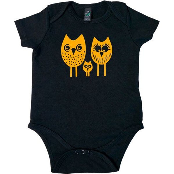 HANDGEDRUCKT "drei Eulen" Baby Body Earth Positive