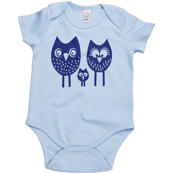 HANDGEDRUCKT "drei Eulen" Baby Body Earth Positive