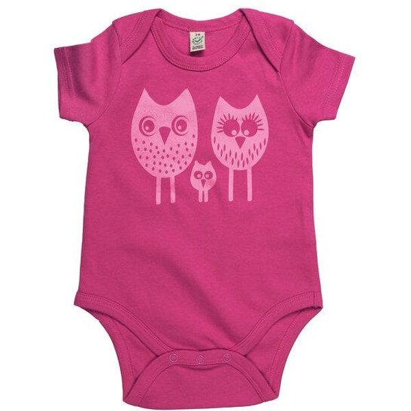 HANDGEDRUCKT "drei Eulen" Baby Body Earth Positive