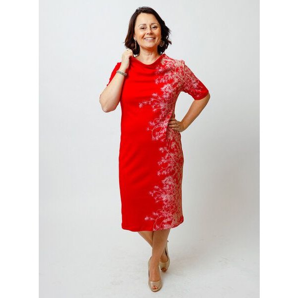 Peaces.bio - handbedruckte Biomode Wasserfallkleid Föhrenzauber Rot