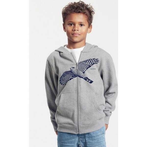 Peaces.bio - handbedruckte Biomode Bio-Kinder-Zip-Hoodie "Sperber"