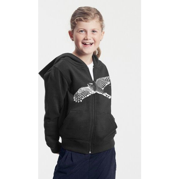 Peaces.bio - handbedruckte Biomode Bio-Kinder-Zip-Hoodie "Sperber"