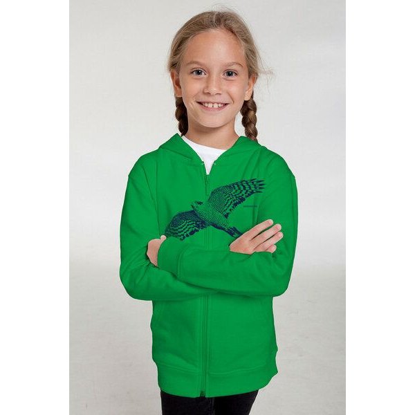 Peaces.bio - handbedruckte Biomode Bio-Kinder-Zip-Hoodie "Sperber"
