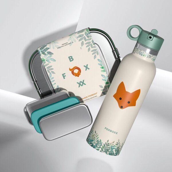 FOXBOXX Schulset,- FOX Special Lunchbox 800/1200ml Edelstahl, SnackBox, Flasche