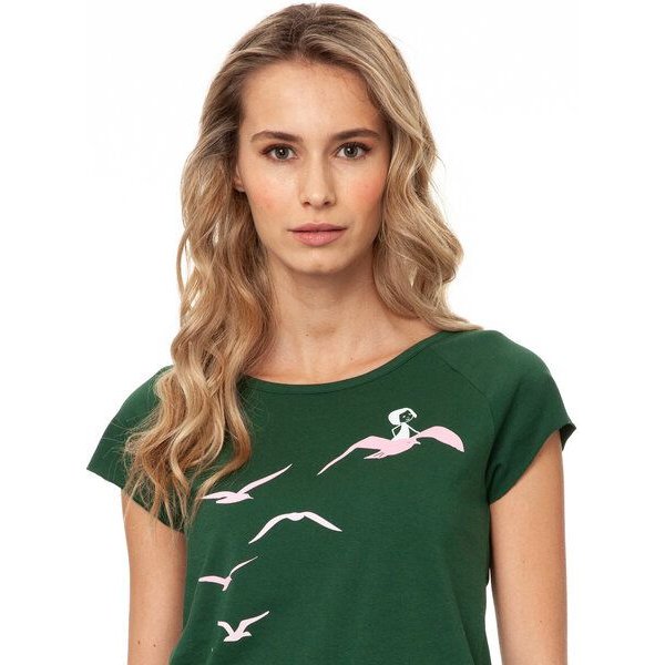 FellHerz Damen T-Shirt Möwenflug scarabgreen dunkelgrün aus 100% Biobaumwolle