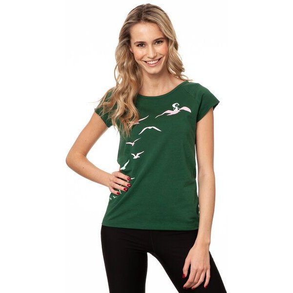FellHerz Damen T-Shirt Möwenflug scarabgreen dunkelgrün aus 100% Biobaumwolle