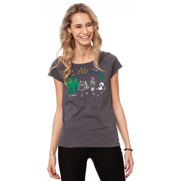 FellHerz Damen Raglan T-Shirt Camping Girl aus 100% Biobaumwolle