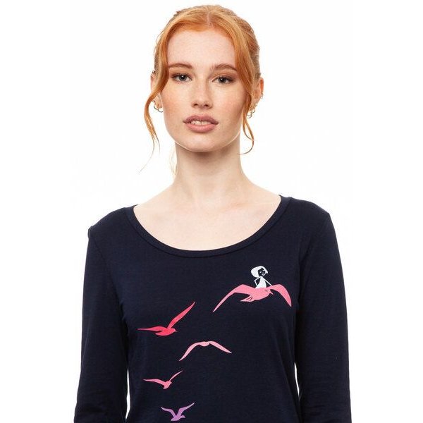 FellHerz Damen Longsleeve Möwenflug dunkelblau aus 100% Biobaumwolle