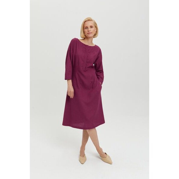 AYANI Lusin Midikleid aus Leinen & ECOVERO | Zeitloses Midi mit Knopfleiste & Taschen