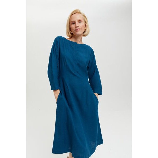AYANI Lusin Midikleid aus Leinen & ECOVERO | Zeitloses Midi mit Knopfleiste & Taschen