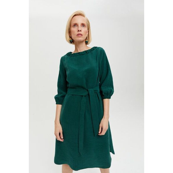 AYANI Celine Kleid aus TENCEL | Elegantes Midikleid mit Ausschnitt-Detail & Gürtel