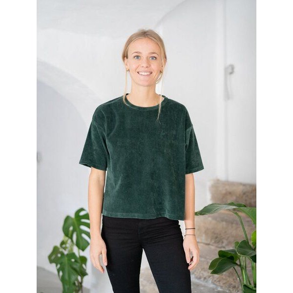 FUXBAU Frauen Cropped Samt T-Shirt