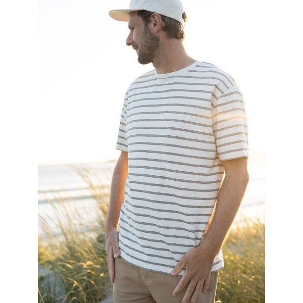 FUXBAU Gestreiftes Männer T-Shirt Milos - cremeweiß salbei