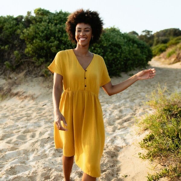 NORDLICHT Damen Musselin Kleid aus 100% Bio-Baumwolle ALMA