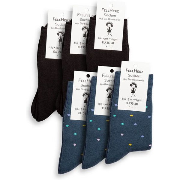 FellHerz 6er Pack Kuschel-Socken mit Bio-Baumwolle schwarz und Konfetti