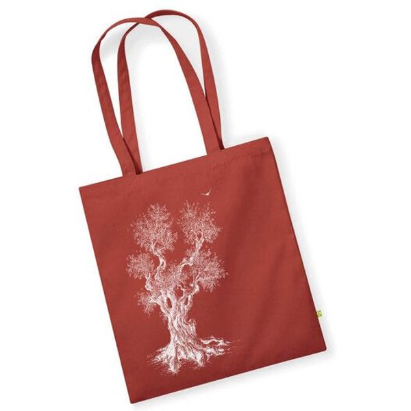 Life-Tree Organic Fairwear Tote Bag Olive Tree | Grün/Blau/Weiß/Rot