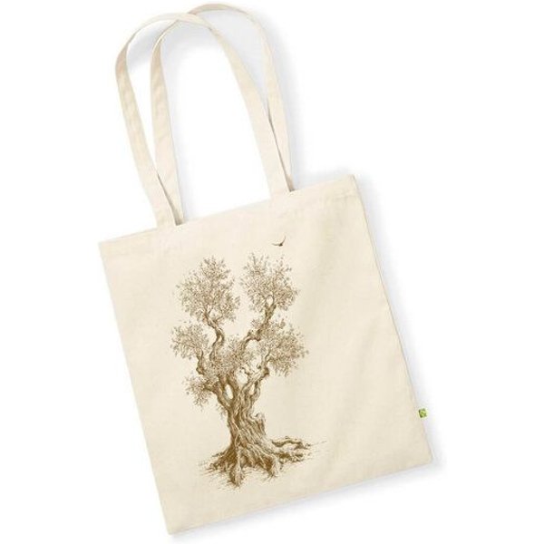 Life-Tree Organic Fairwear Tote Bag Olive Tree | Grün/Blau/Weiß/Rot