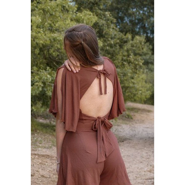 Vivien Joy Crop Top mit Rückenausschnitt und weiten Ärmeln - Farrah Flower Top