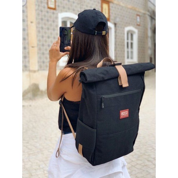 8000Kicks Alltagsrucksack aus Hanf – wetterfest und langlebig - Schwarz, Beige & Grün, Beige & Rot und Marineblau