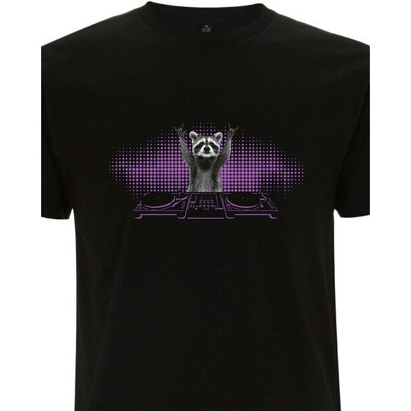 Spreecult DJ Waschbär - Bio und Fair - Männer Unisex T-Shirt - Turntable Racoon