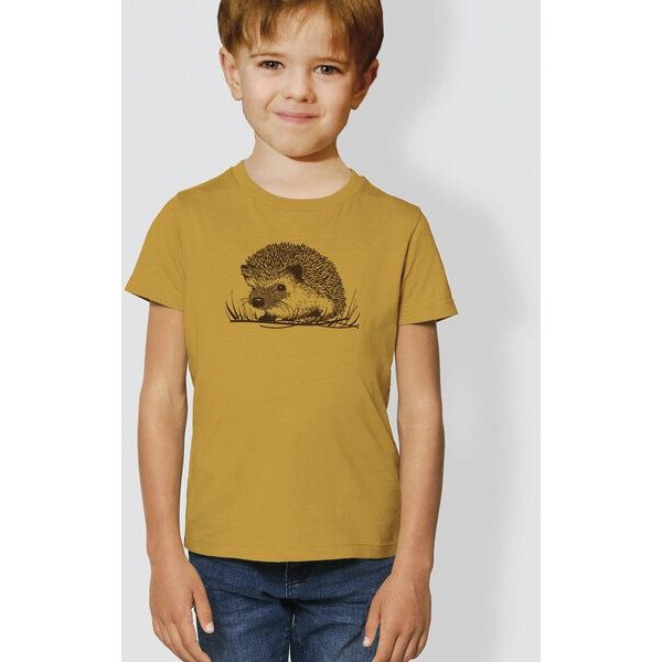 little kiwi Kinder T-Shirt, "Igel",Ocker, Teal Monstera