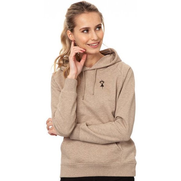 FellHerz Damen Hoodie Yoga-Mädchen heather sand aus 85% Biobaumwolle und 15% recyceltem Polyester