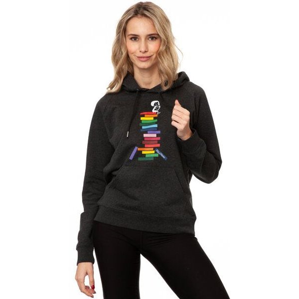 FellHerz Damen Hoodie Books dark grey melange aus 85% Biobaumwolle und 15% recyceltem Polyester