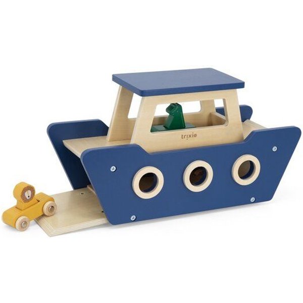 Trixie – WOODEN FERRYBOAT – Holzfähre – Holzboot - Holzschiff mit Autos und Tierfiguren
