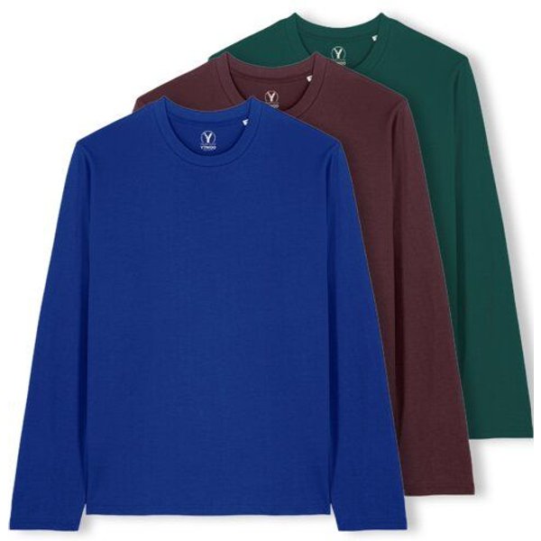 YTWOO 3er Pack Unisex Basic Langarmshirts aus Bio-Baumwolle | Longsleeve | verschiedene Farbkombi | Mehrfachpack