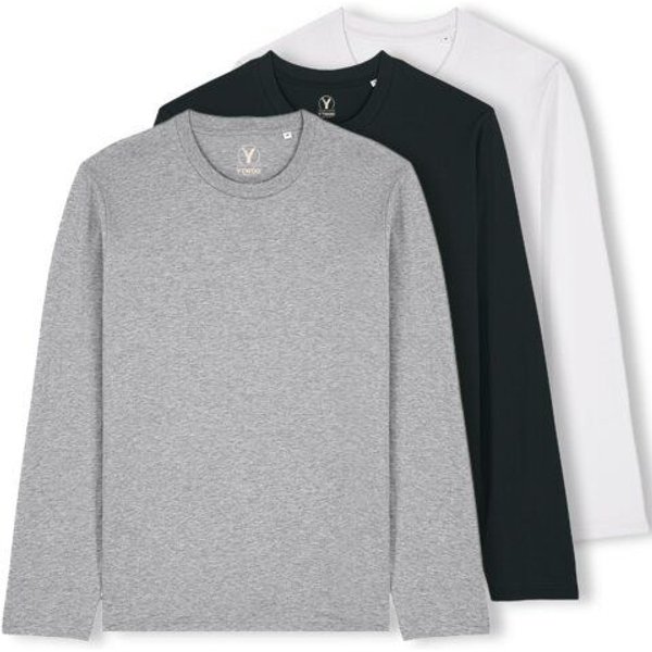 YTWOO 3er Pack Unisex Basic Langarmshirts aus Bio-Baumwolle | Longsleeve | verschiedene Farbkombi | Mehrfachpack