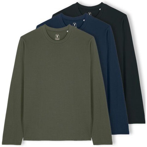 YTWOO 3er Pack Unisex Basic Langarmshirts aus Bio-Baumwolle | Longsleeve | verschiedene Farbkombi | Mehrfachpack