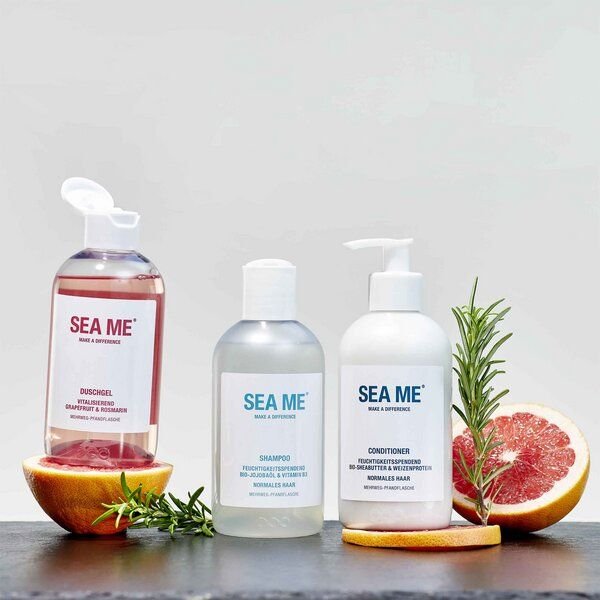 SEA ME Duschserie | Duschgel, Shampoo und Conditioner | Duft Grapefruit & Rosmarin | täglich sanfte Pflege | vegan | 3xMehrwegflasche 300 ml