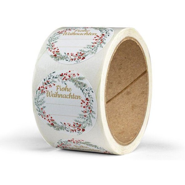Fines Papeterie 50 Aufkleber * WEIHNACHTSKRANZ * 5cm rund * auf Rolle * Recyclingpapier * verschiedene Motive
