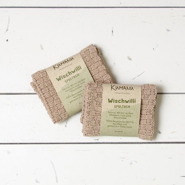 Kumanu - von Natur aus gut 2er Set, gestricktes Spültuch "Wischwilli" | 23x23cm | aus Bio-Baumwolle