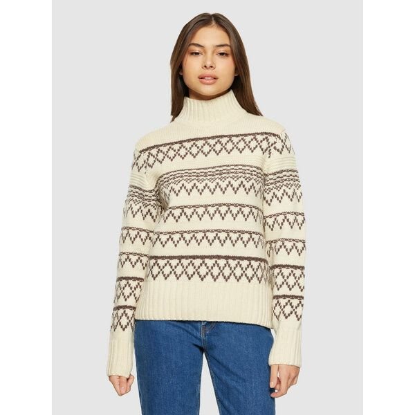 KnowledgeCotton Apparel Strickpullover mit Rollkragen und Muster aus Bio-Lammwolle