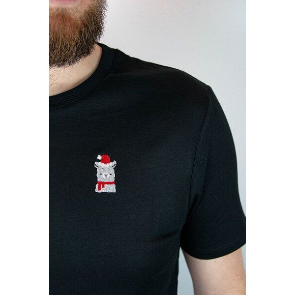 sticknic T-Shirt mit Weihnachts Motiv Lama gestickt - Minimalistische Stickerei - Auch als Geschenk für Weihnachten