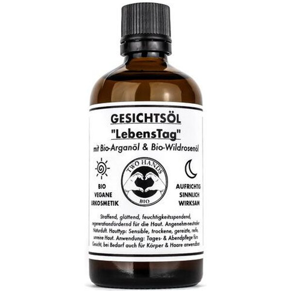 Two Hands BIO Gesichtsöl „LebensTag“ mit Bio-Arganöl & Bio-Wildrosenöl - Bio-Vegan