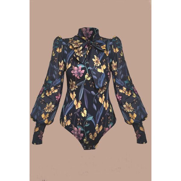 Atelier SNOW Eleganter Body mit Schleifenkragen und Puffärmeln