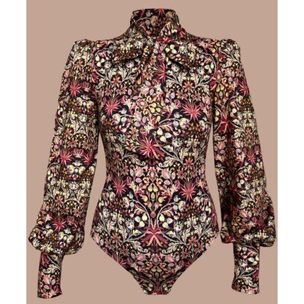 Atelier SNOW Eleganter Body mit Schleifenkragen und Puffärmeln