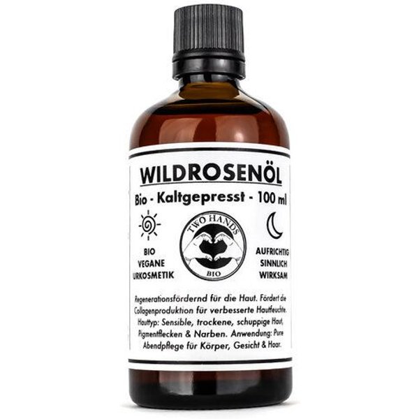 Two Hands BIO Wildrosenöl - Bio - Vegan - Kaltgepresst - Hagebuttenkernöl - 100 ml