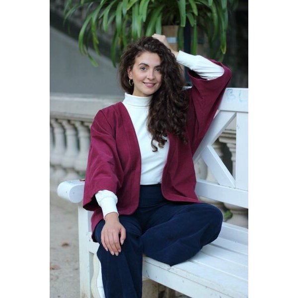 ManduTrap Elegante Kimonojacke aus Biobaumwolle – Cord in Grün, Blau oder Berry mit Gürtel und Taschen