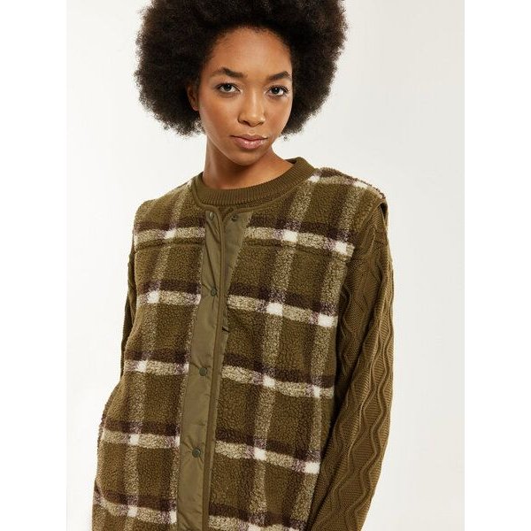 KnowledgeCotton Apparel Teddy Check Crew Neck Vest