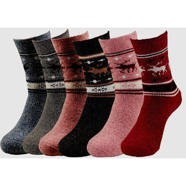 Bruno Barella Winter Thermo Socken aus Alpakawolle mit Elch-Motiv im 6er-Pack